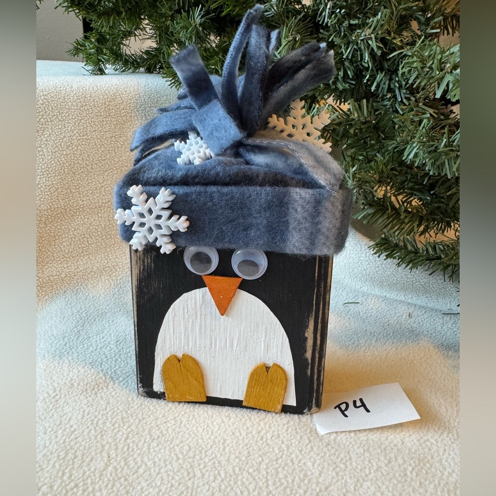 Winter Penguin with Hat and Snowflakes, Handmade Decor